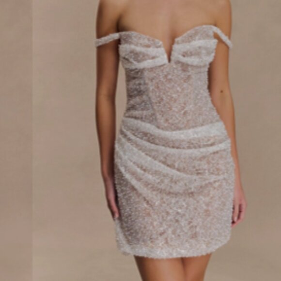 Meshki Connie Beaded Mini Dress - Nude - Picture 4 of 8